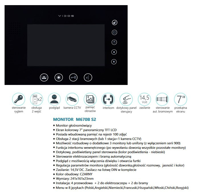 Monitor M670BS2- Monitor wideodomofonu